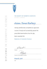 Adam Raftery Cosmetic Science Diploma